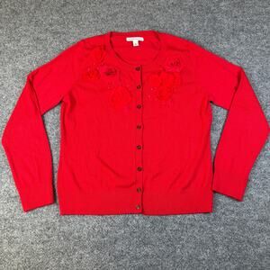 Banana Republic Roses Dark Red Button Down Cardigan Merino Wool Blend Women’s L